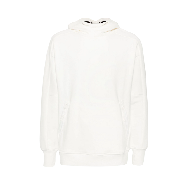 CP Company Sweat Hooded Diagonal Raised Fleece Gauze White