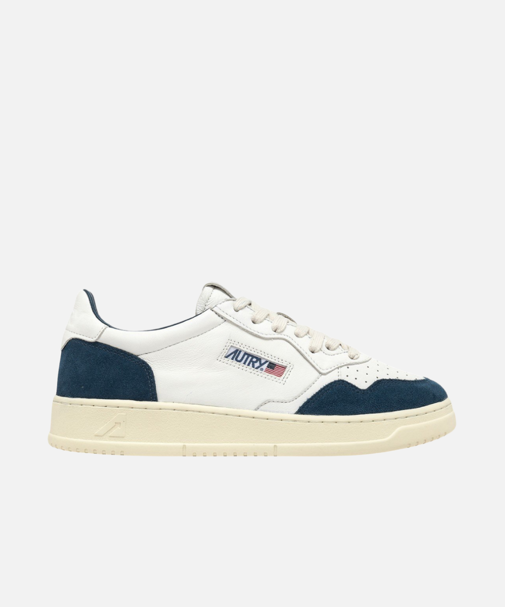 Autry Medalist Low White Leather & Capri Suede