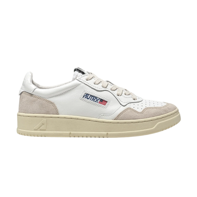 Autry Medalist Low White Leather & Beige Suede
