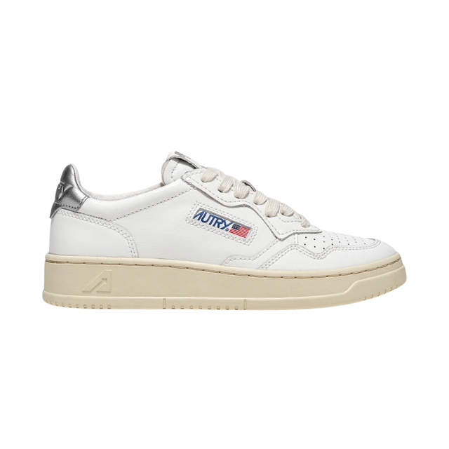 Autry Medalist Low White & Silver Metallic Leather