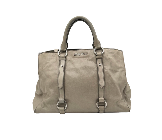 Miu Miu – Sac à Main en Cuir Taupe avec Bandoulière