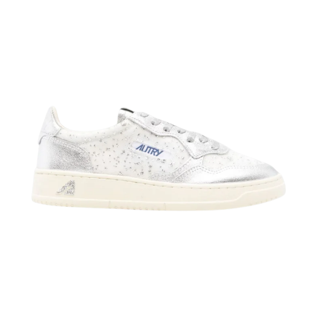 Autry Medalist Low White Glitter Canvas & Silver Leather