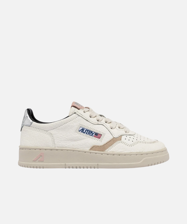 Autry Medalist Low Grained Leather with Silver & Powder Pink