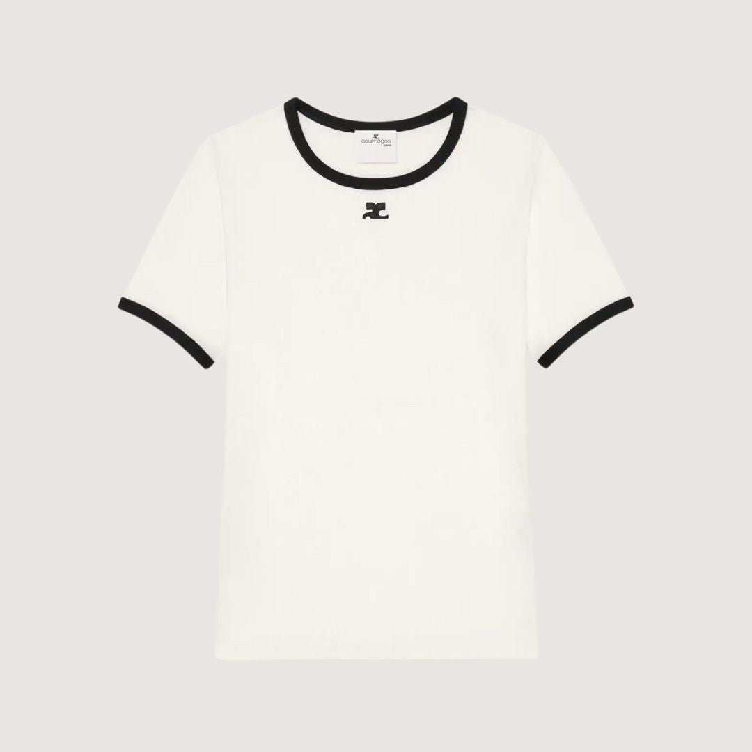 T-shirt Contrasté Signature - Courrèges blanc heritage & noir