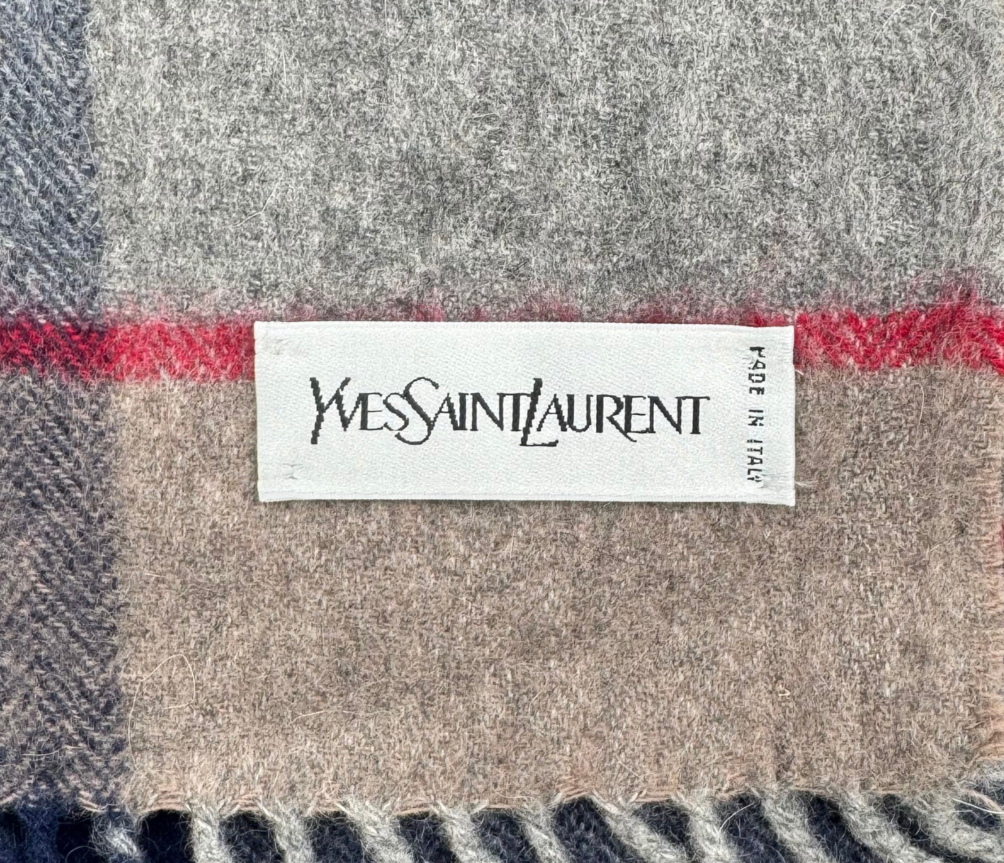 YVES SAINT LAURENT – Écharpe à Carreaux Laine Beige & Bleu