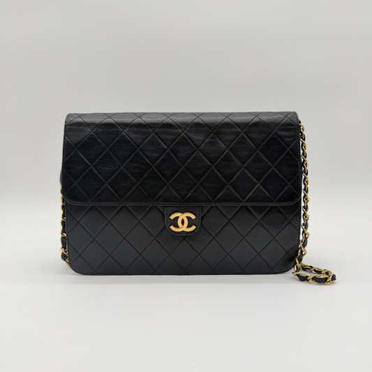 Chanel - Sac à Rabat Cuir Matelassé CC Doré Vintage