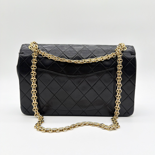 Chanel – Timeless Double Flap 25 cm Schwarzes Lammleder