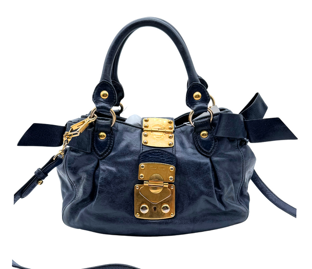 Miu Miu – Sac à Main en Cuir Bleu Marine avec Bandoulière