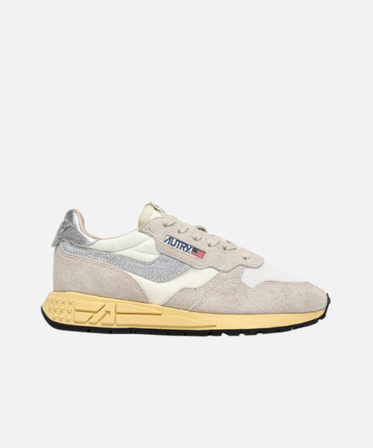 Autry sneakers baskets reelwind low en nylon et daim blanc et argent
