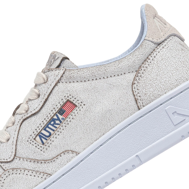 Autry Medalist Low White & Skywriting Scraped Suede