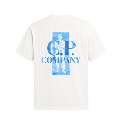 Tee Shirt CP Company Cream White Back Logo Print