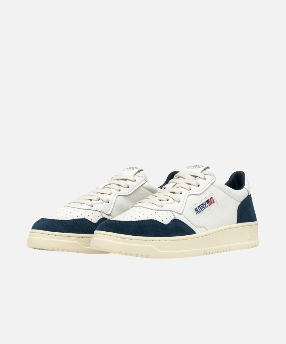 Autry Medalist Low White Leather & Capri Suede