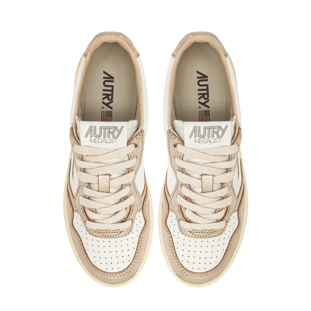 Autry Medalist Low Bicolor White & Platinum Leather