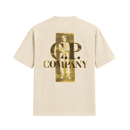 T-shirt CP Company Bege Creme Logótipo no Peito