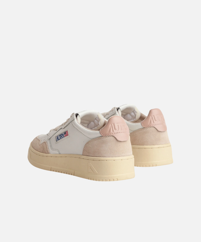 Autry Medalist Low White & Powder Leather and Beige Suede
