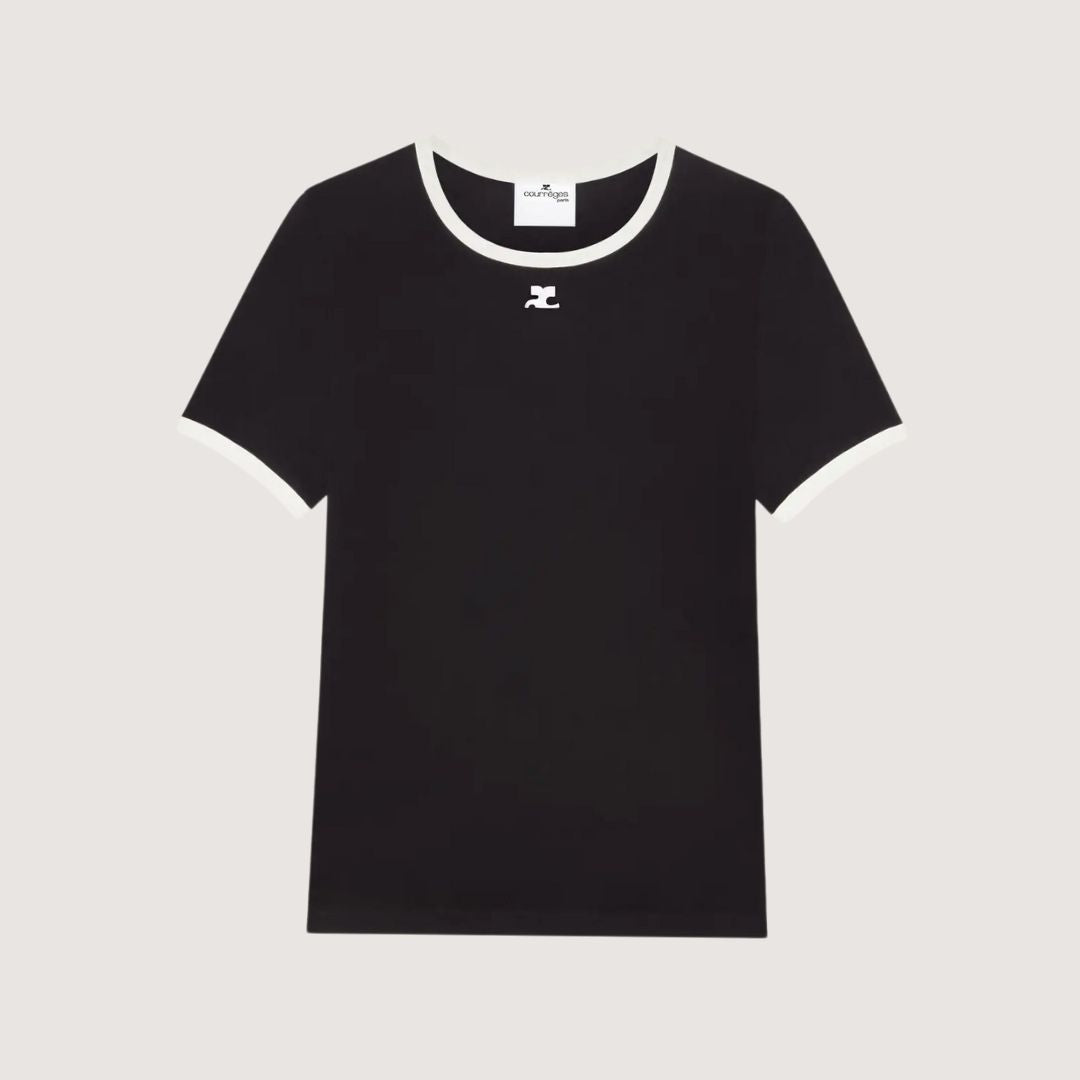 Courrèges T-shirt Contrasté Signature Noir Héritage & Blanc