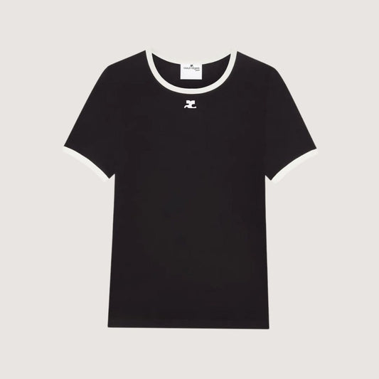 Courrèges T-shirt Contrasté Signature Noir Héritage & Blanc