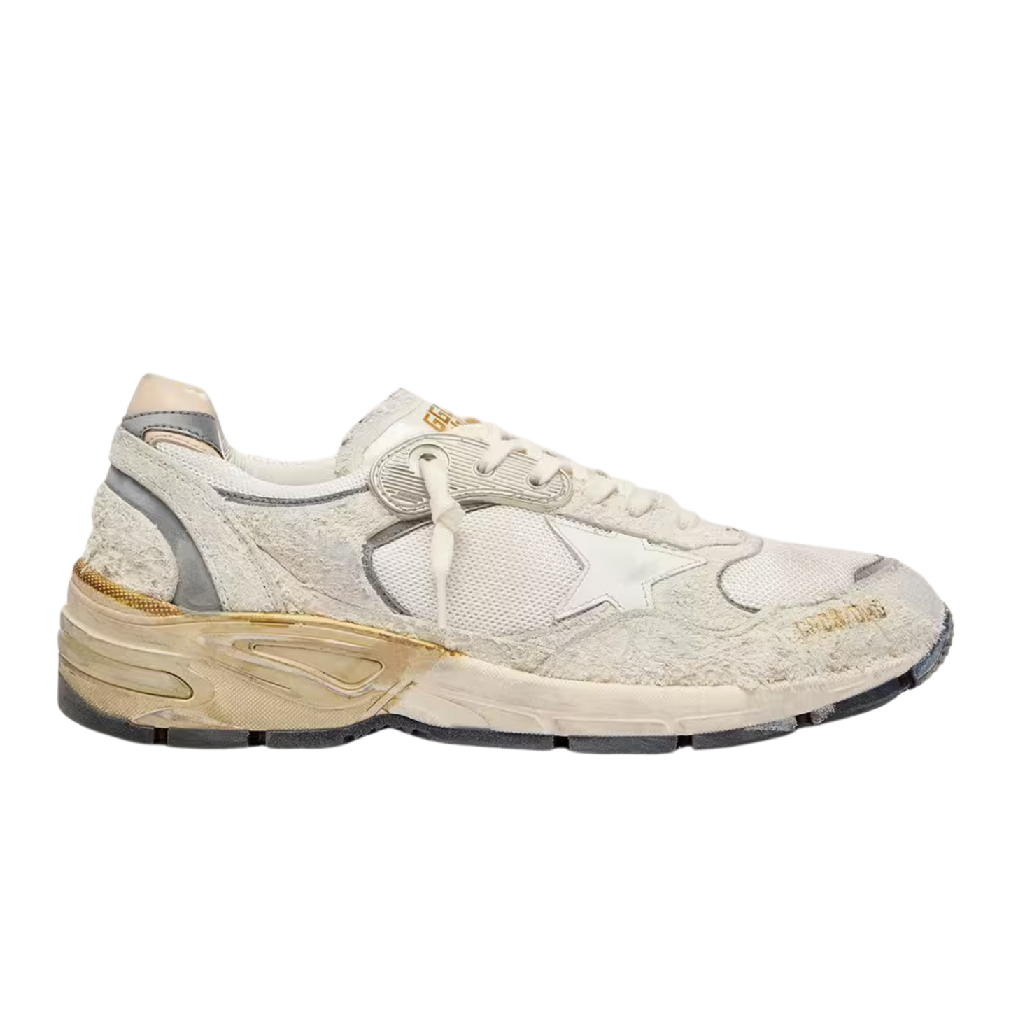 Golden Goose - Dad-Star en cuir velours et résille avec étoile en cuir blanc et contrefort en cuir beige