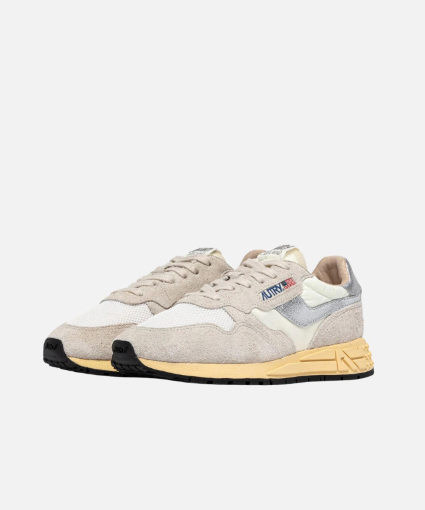 Autry sneakers baskets reelwind low en nylon et daim blanc et argent