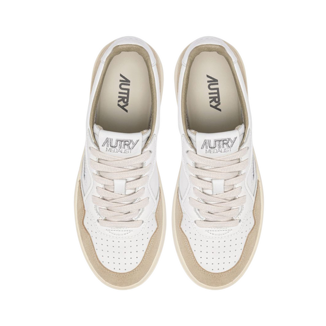 Autry Medalist Low White Leather & Sponge Suede