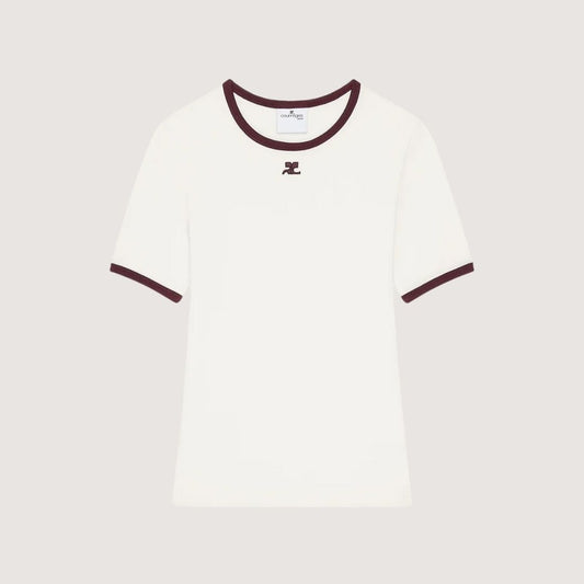 Courrèges T-shirt Contrasté Signature Blanc Héritage & Bordeaux