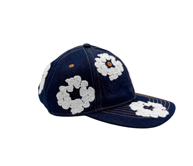 Casquette Denim Brodée – Fleurs Blanches