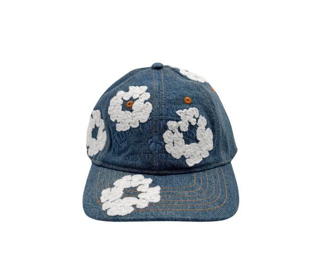 Casquette Denim Brodée – Fleurs Blanches