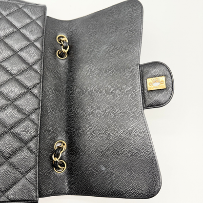 Chanel – Timeless Jumbo Simple Flap 30 cm Cuir Caviar Noir Doré