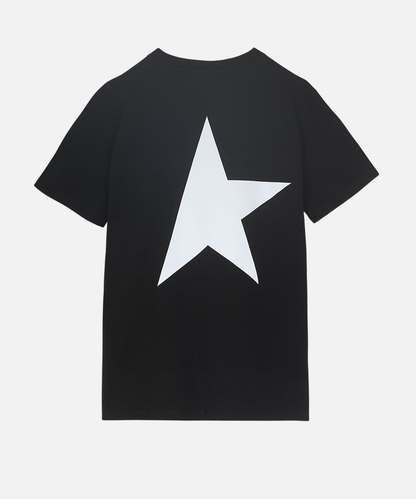 Golden Goose- T-shirt homme noir avec logo et étoile blancs contrastés