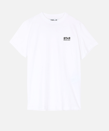 Golden Goose T-shirt blanc avec logo et étoile noirs contrastés