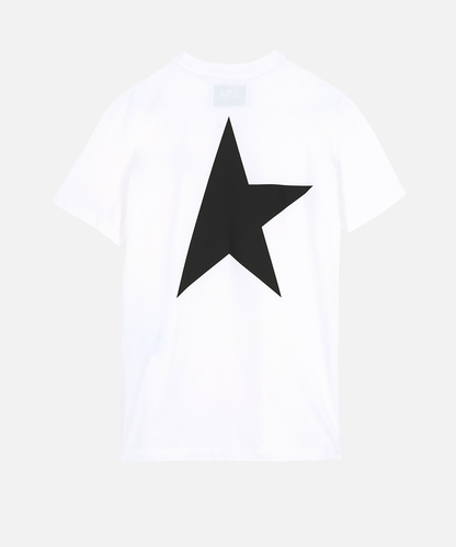 Golden Goose T-shirt blanc avec logo et étoile noirs contrastés
