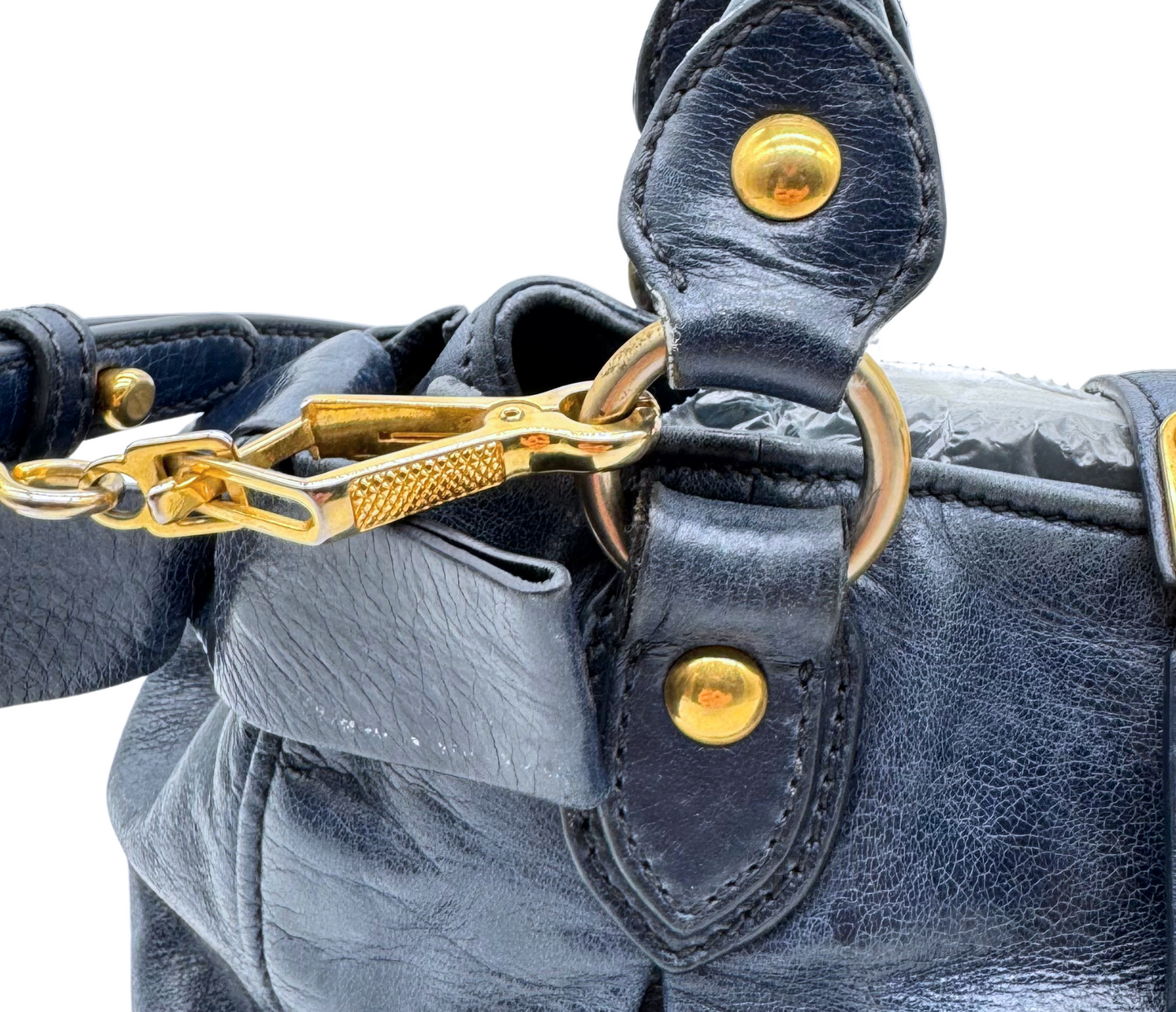 Miu Miu – Sac à Main en Cuir Bleu Marine avec Bandoulière