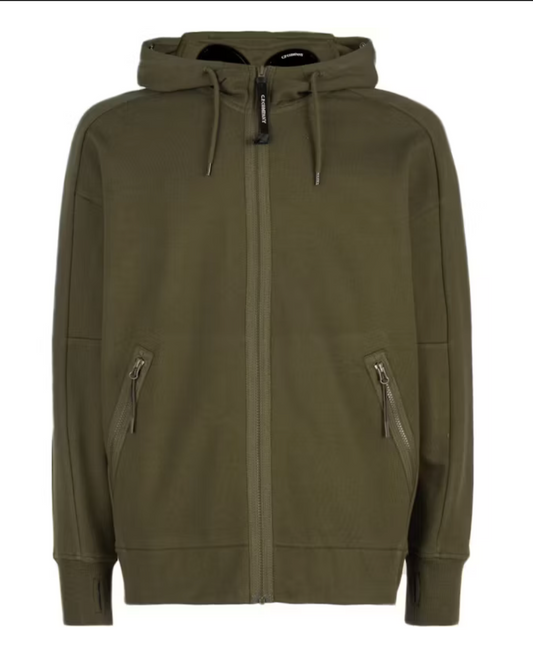 C.P. Company Diagonal Raised Fleece Goggle Hoodie Ivy Vert