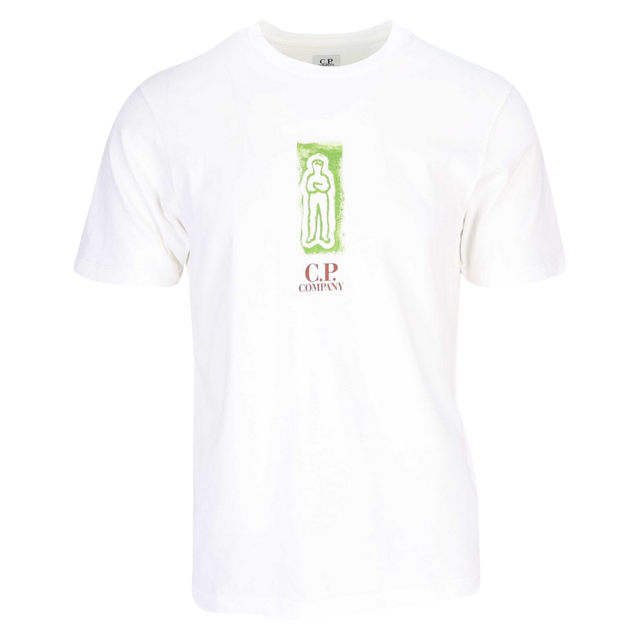 T-shirt blanc cassé avec logo marin "C.P." sur le devant et dans le dos.