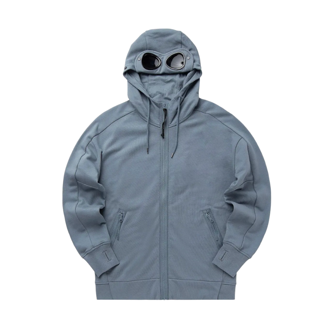 C.P. Company Diagonal Raised Fleece Goggle Zipped Hoodie 'Stormy Weather'