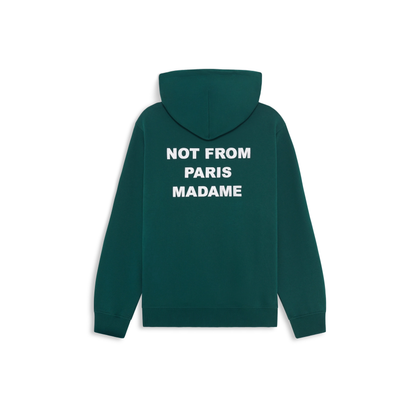 Sweat à capuche Drôle de Monsieur Slogan vert porté