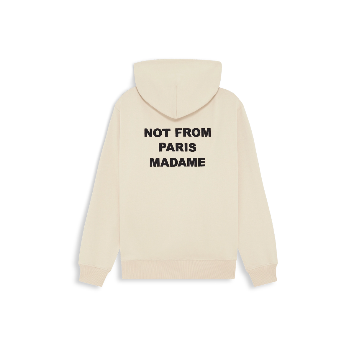 Sweat à capuche Drôle de Monsieur Slogan beige porté
