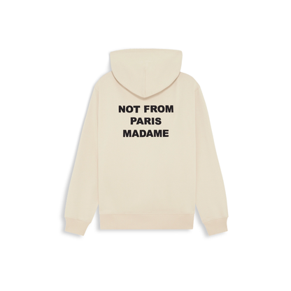Sweat à capuche Drôle de Monsieur Slogan beige porté