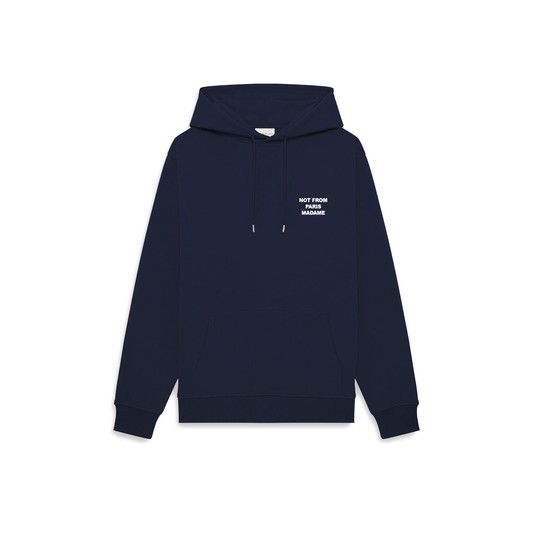 Sweat à capuche Drôle de Monsieur Slogan bleu marine vue de face