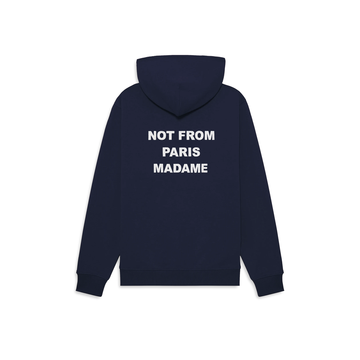 Sweat à capuche Drôle de Monsieur Slogan bleu marine porté