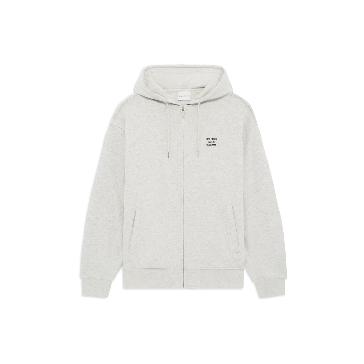 Sweat zippé à capuche Drôle de Monsieur Slogan gris vue de face