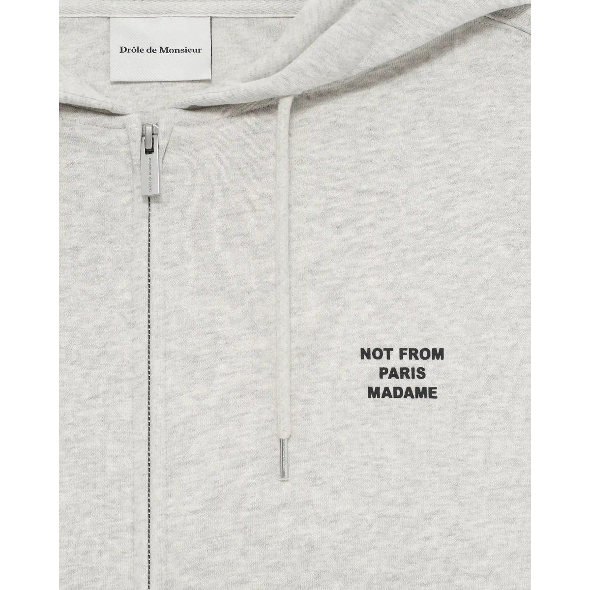 Sweat zippé à capuche Drôle de Monsieur Slogan gris détail