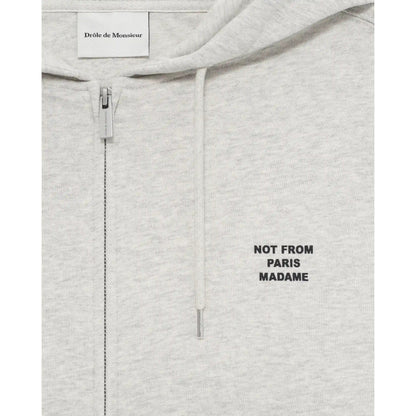 Sweat zippé à capuche Drôle de Monsieur Slogan gris détail