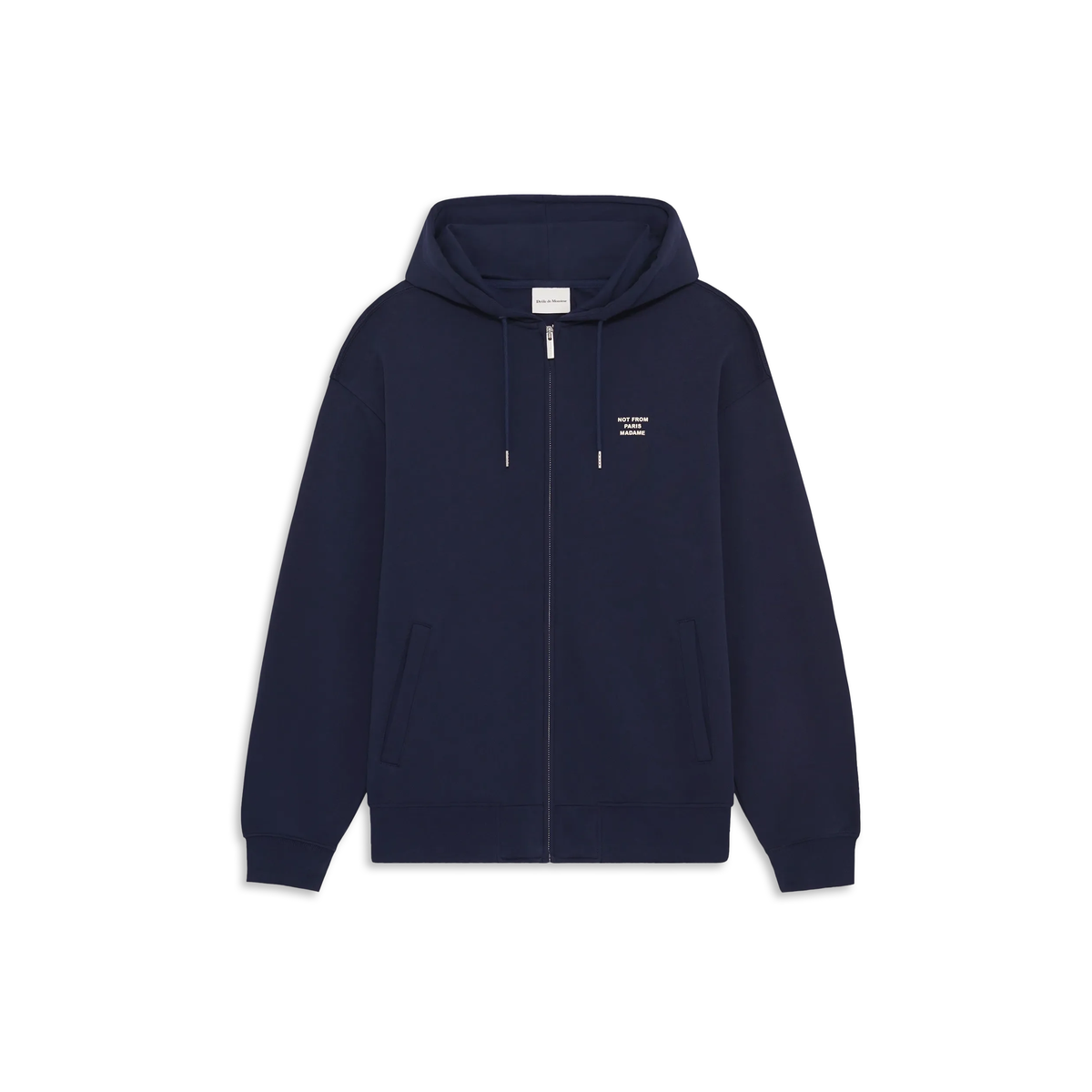 Sweat zippé à capuche Drôle de Monsieur Slogan bleu marine vue de face