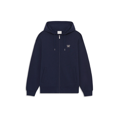 Sweat zippé à capuche Drôle de Monsieur Slogan bleu marine vue de face