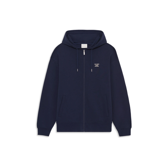 Sweat zippé à capuche Drôle de Monsieur Slogan bleu marine vue de face