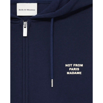 Sweat zippé à capuche Drôle de Monsieur Slogan bleu marine détail