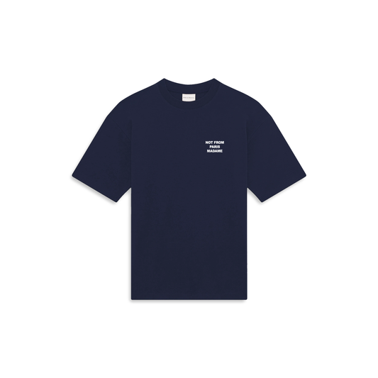 T-shirt Drôle de Monsieur Slogan bleu marine vue de face