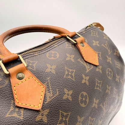 Louis Vuitton Speedy 30 Toile Monogram - détail anses cuir naturel patiné