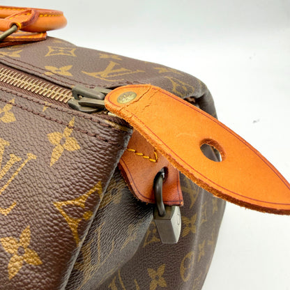 Louis Vuitton Speedy 40 - détail languette zip cuir naturel patiné